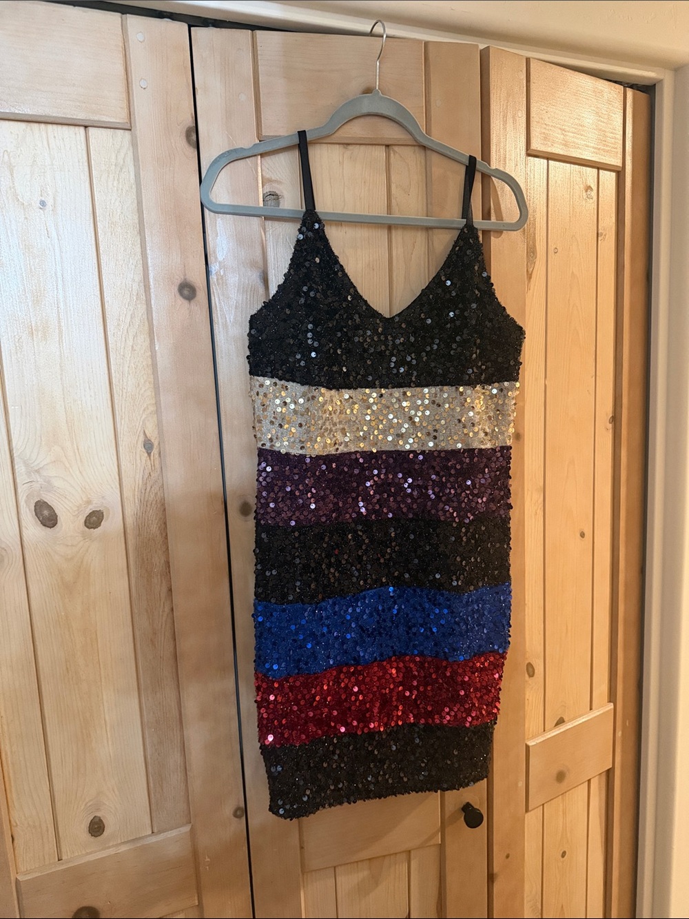 Sequined Multi-Stripe V-Neck Party Dress - Black, Gold, Purple, Blue, Red